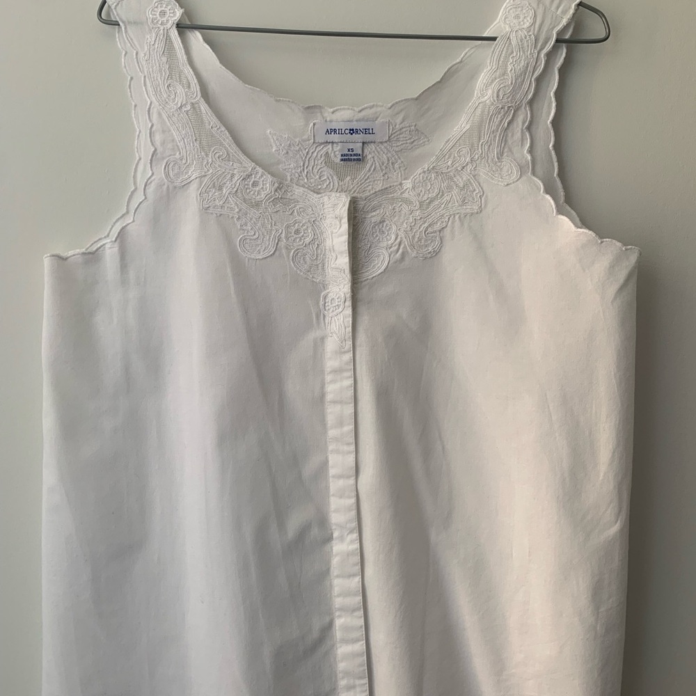 April Cornell White Cotton Lace-Trim Sleeveless Camisole Corset Cover